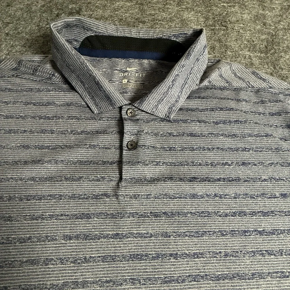 Nike Dri Fit Polo Shirt‎ Mens XL Blue Gray Stripe Golf Athletic Stretch